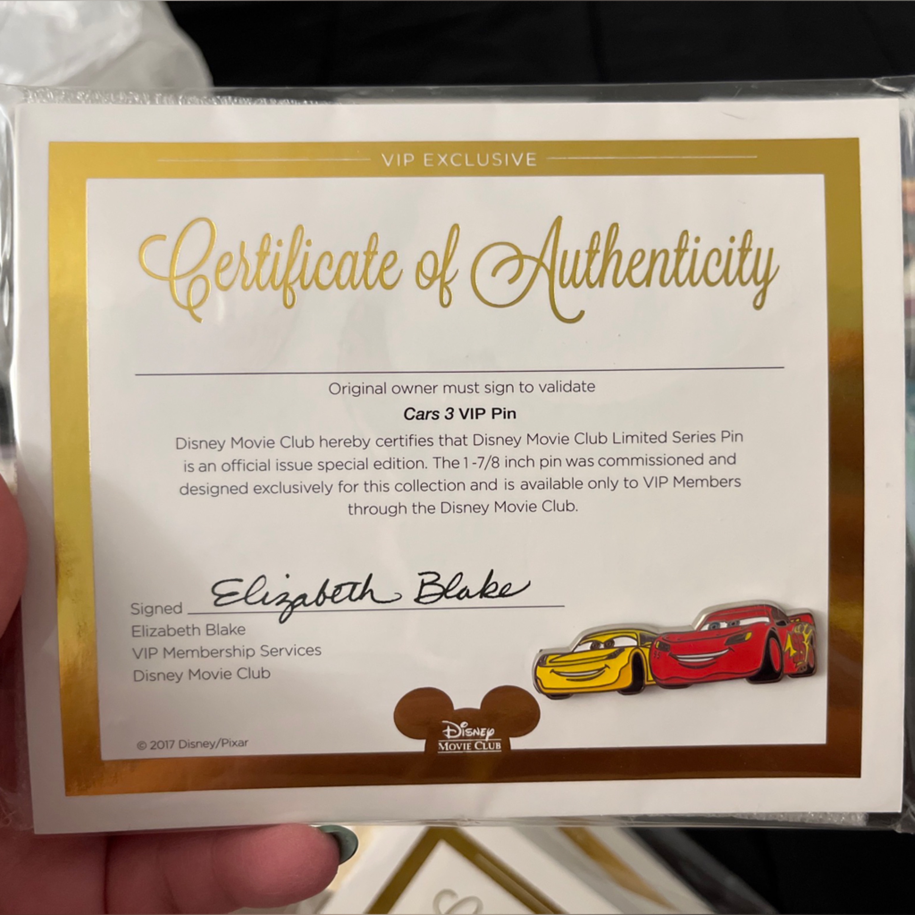 Cars Movie Club Pin Brand New